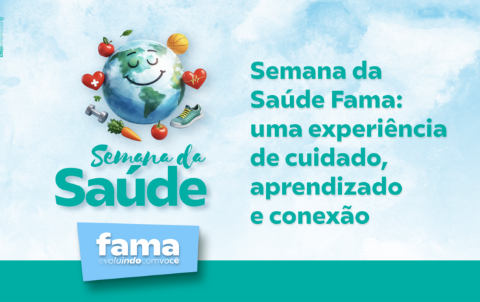Crianças participando da Semana da Saúde Fama com atividades voltadas ao desenvolvimento infantil e bem-estar